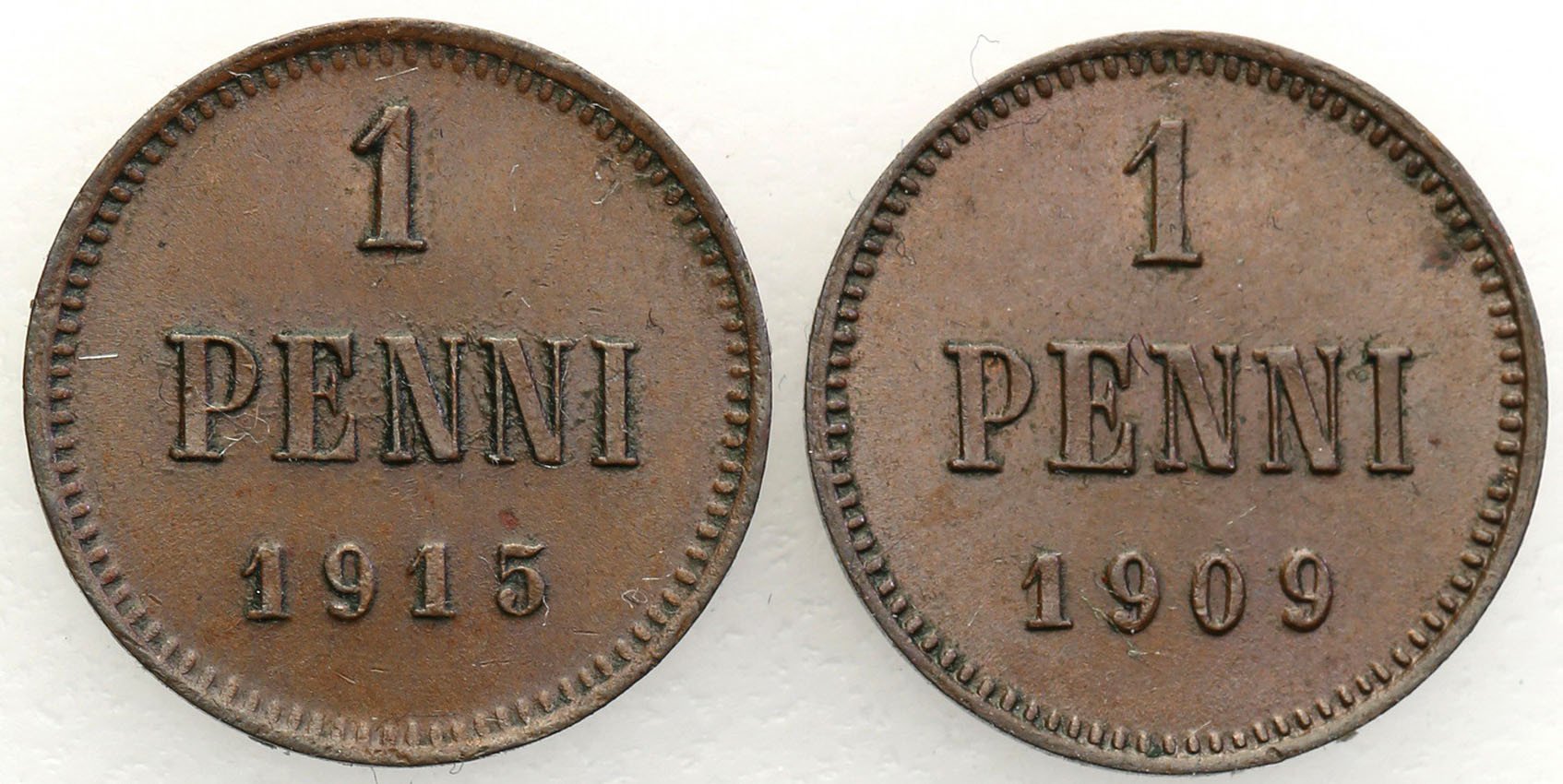 Rosja/Finlandia. Mikołaj ll. 1 penni 1909 i 1915
